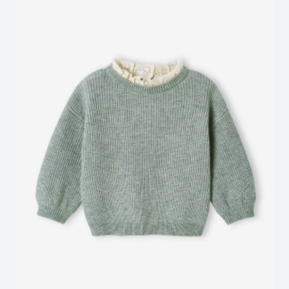 Vertbaudet eyelet ruffle sage green sweater size 3T - Picture 1 of 9